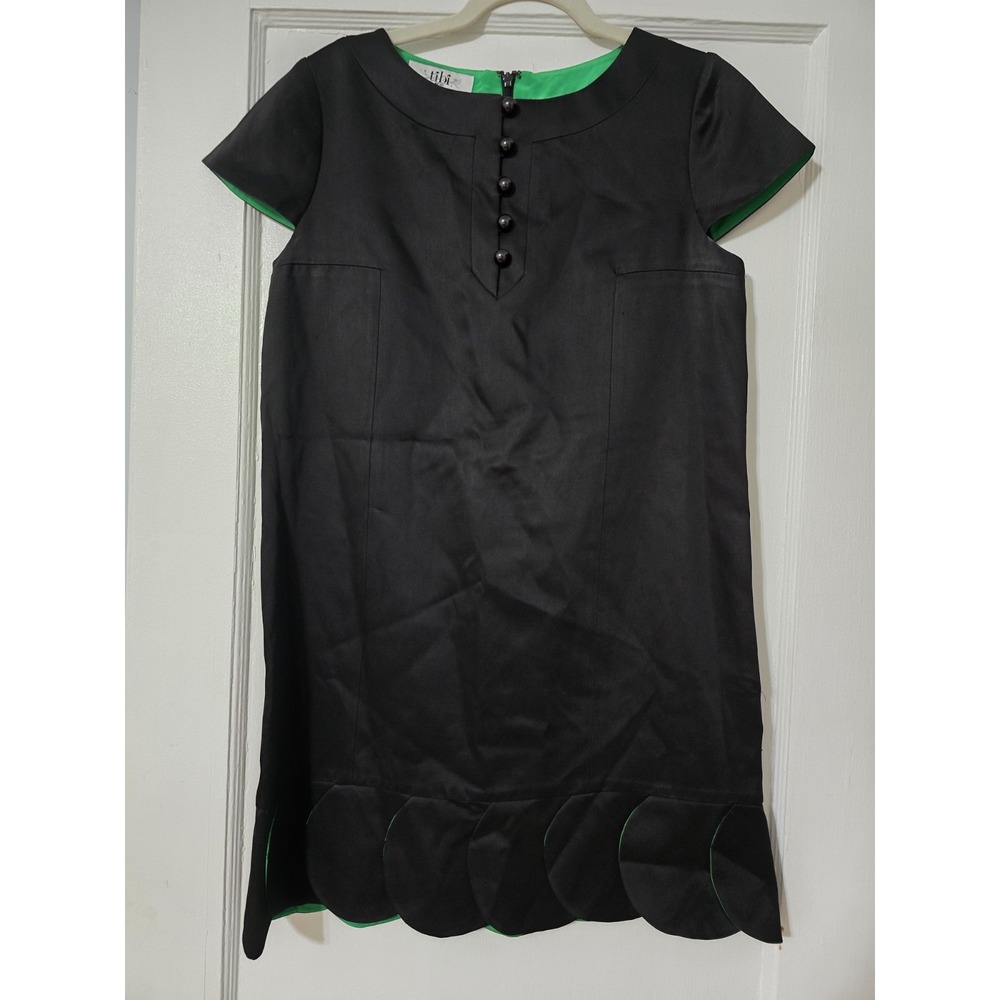 Tibi Dress Size 8 Black A Line Shift Dress Green‎ Accents Cocktail Party